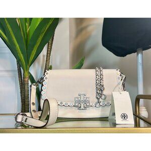 AUTHENTIC TORY BURCH WHITE AND SILVER STUDDED BRITTEN BAG